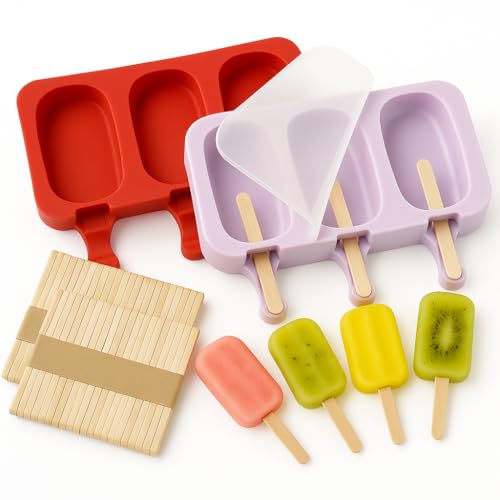 Kit 2 Formas Sorvete Picole Caseiro Silicone Com 3 Cavidades Tampa 100 palitos