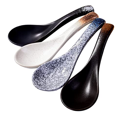 4 Stück Japanische Suppenlöffel, asiatischer Suppenlöffel geeignet für Reis, Brei, Müsli, Wonton, Tong sui, Pho, Udon, Ramen Cover