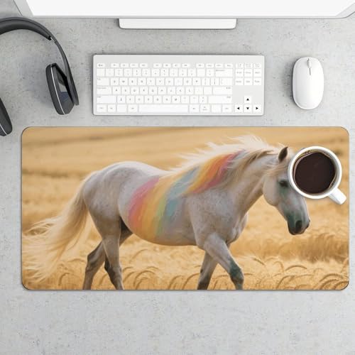 Desk Pad Protector 24x12 Inch Extended Rainbow Horse