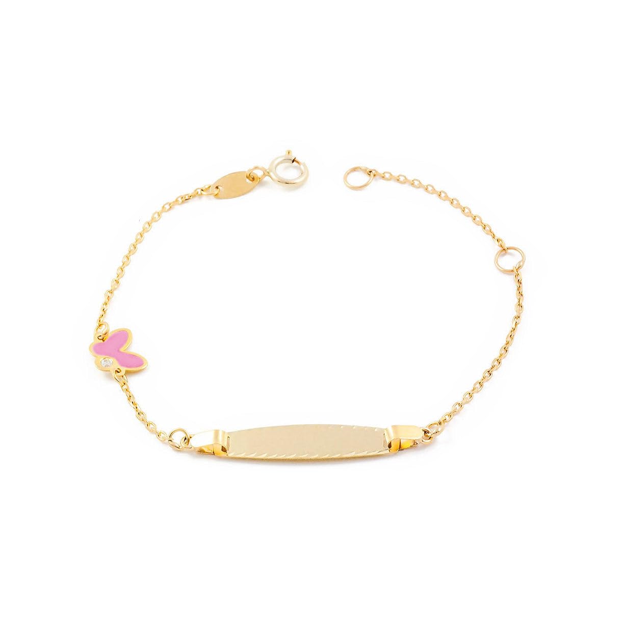 Mondepetit Esclava Bebe Oro Amarillo mariposa rosa esmalte 9 Kilates (9K) - Estuche Regalo - Certificado de Garantía