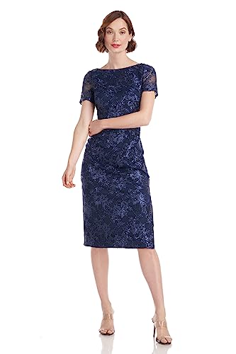 JS Collections Womens Leena Bateau Midi Dress, Navy, 8 US