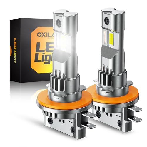 OXILAM H11B LED Light Bulbs, 1000% Ultra-Bright, 1:1 Halogen Size H8B-H9B Fog Lights, 5 Min Quick Install, 6000H Lifespan, No Flicker, 99% Compatibility, Pack of 2