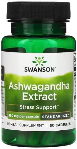 Swanson Ashwagandha Extract 450mg – 60 Capsules | Anti-Stress and Natural Adaptogen Supplement for Hormone Balance and Mental Wellness