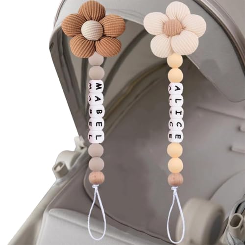 Personalized Baby Flower Pacifier Clip with Name, Custom Floral Flower