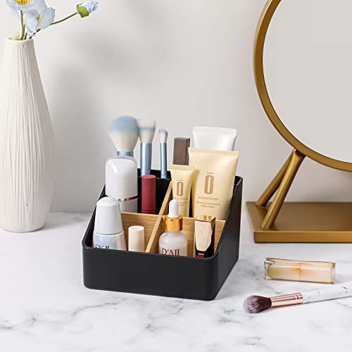 Toothbrush Holder For Bathrooms, 5 Slots Tooth Brush Holder With Detachable Bamboo Dividers, Countertop Organizer For Electric Toothbrushes, Toothpaste, Razors, Floss - Black #TOP2