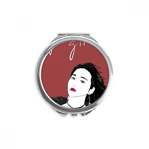 Miroir rond de poche au design art girl pour un maquillage précis et des retouches faciles