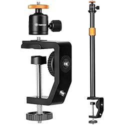 Soporte Camara Escritorio TARION C Soporte de Abrazadera Soporte de Escritorio para cámara con Cabeza esférica y Varilla de extensión Ajustable de 33-60 cm para Vlogging Live Stream Photo Studio Light Photography Filmación