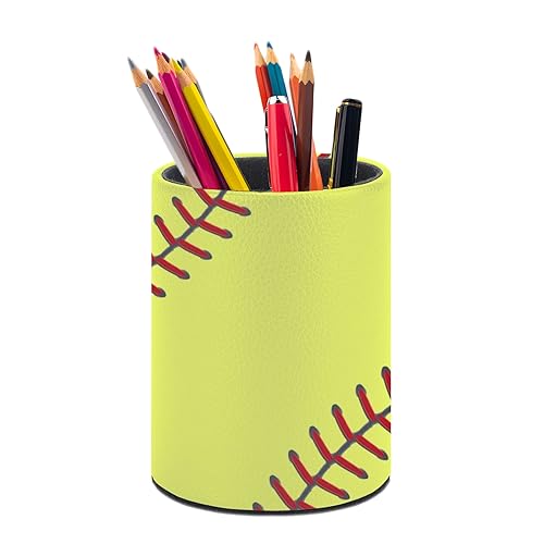 XUWU Softball Pen Holder Pencil Organizer Cute Pencil Cup Desk Decor Makeup Brush Holder PU Multifunctional Office Suppliesfor Home Classroom School