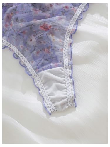 Image of SHENHE Women's 5 Packs Floral Lettuce Trim Bow Low Rise Cute Thong Panties Underwear