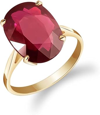 Galaxy Gold GG 18K Solid Yellow Gold Lab Grown Ruby Oval Ring for Women, 7.5 Carat, July Birthstone, Size 9