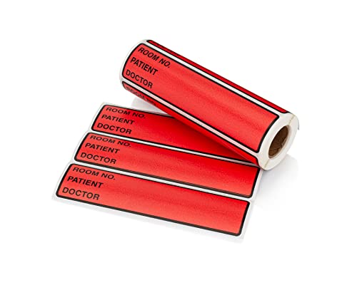 Image of Carstens Patient I.D. Adhesive Medical Chart Labels for 1.5 inch - 4 inch Ring Binder Spines - Pre-Printed Sticker Labels (Room No. / Patient /Doctor), 5 3 /8 inch x 1 3 /8 inch, Red, Roll of 200
