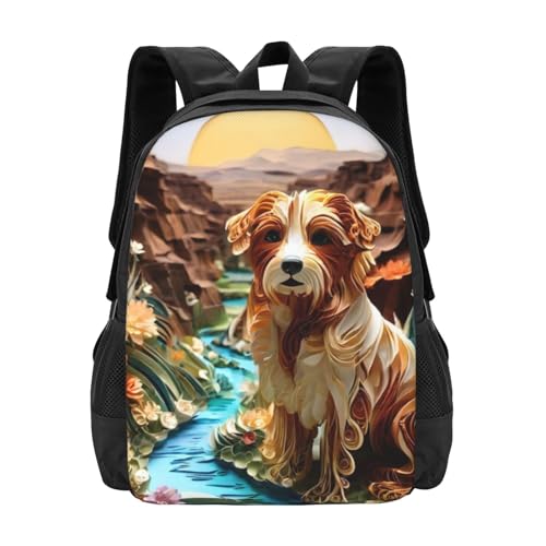 Commuter Unisex Dog River Flowers Canyon Backpack Spacious Compartments for Work Essentials Casual Outings & Trips 17 Inch
