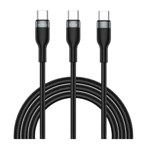WIWU Multi Charging Cable - USB-C to USB-C + USB-C, 2 in1 Fast Charging Cable - Multi Chargers for All Devices, Fast Charging, 100W (Black) (Black) Cover