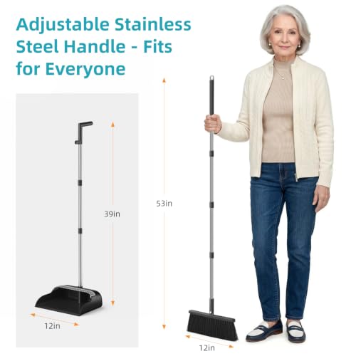 Image of MOPALL Broom with Dustpan Combo Set with 53 inch Long Handle Inc 2 Broom Heads
