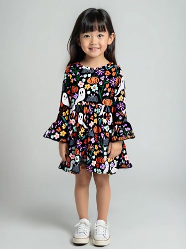 Image of Girls Long Sleeve Ruffled Dresses for Toddlers and Kids