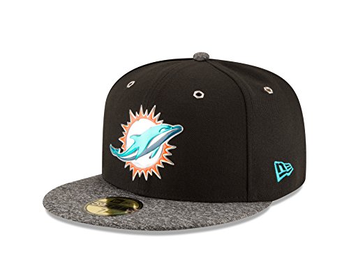 New Era NFL Miami Dolphins 2016 Draft 59Fifty Fitted Cap, Black/Heather Gray, Size 8 1/8