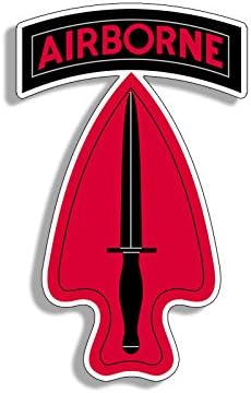 RED Special Forces Spear Shaped Logo w Airborne Tab Sticker (Delta usasoc Insignia Vinyl Decal for car Cooler Water Bottle or Laptop (3 x 5 inch) U.S. Army Licensed