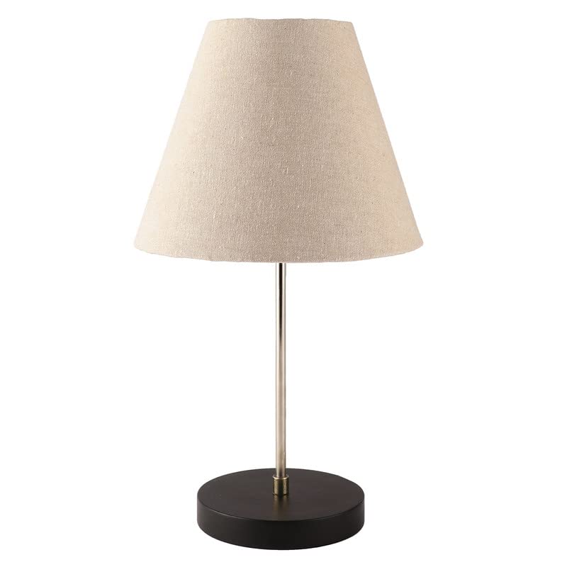 Image of Silver Table Lamp with Handmade Conical Beige Shade, Minimalist Design, for Couple Dinner /Coffee Table /Restaurant /Bedroom, On /Off Switch Long Wire