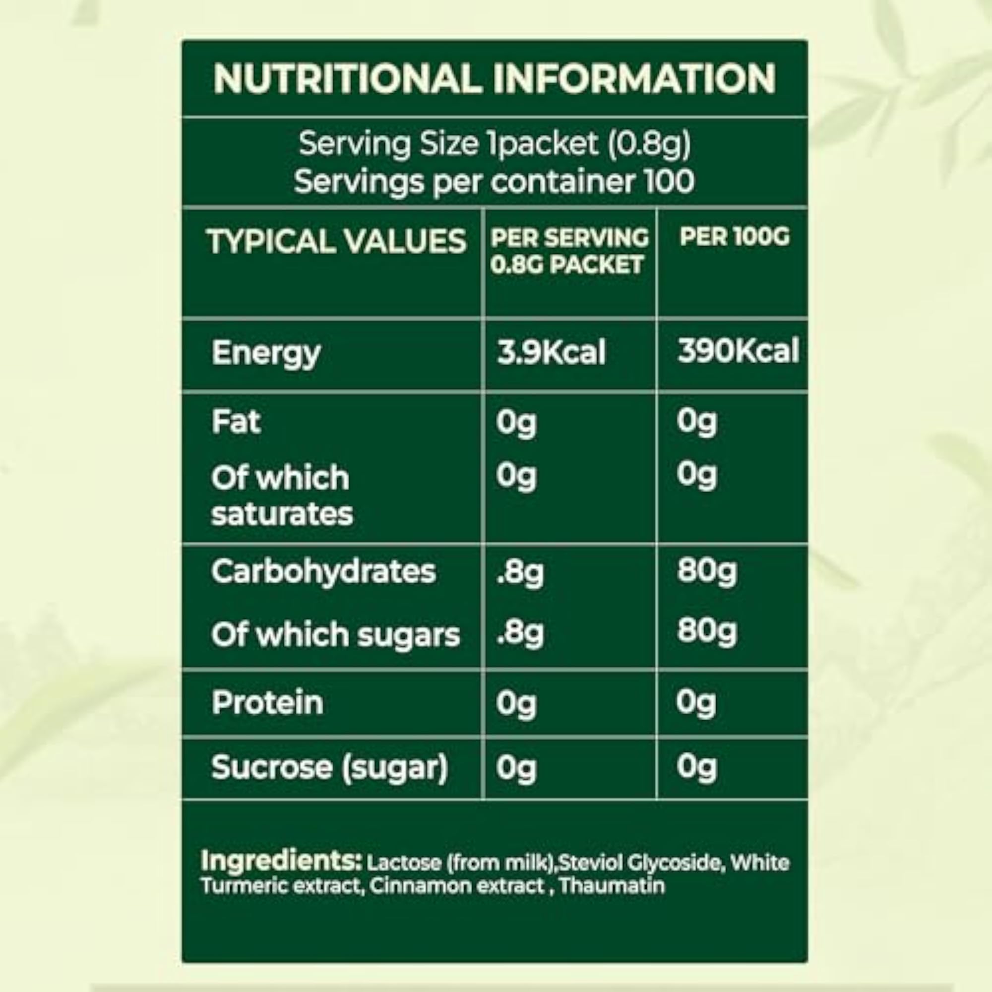 Stevia Powder Sachets, 100 Packets