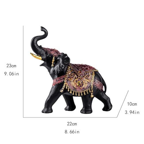 Estatua Elefante Decoración Negra y Dorada 9in miniatura 2