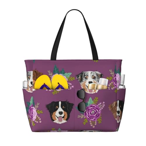 Sac de plage berger australien floral l'accessoire des passionnées