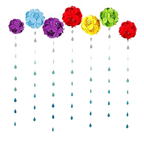Cieovo 4 Set Gradual Colors Paper Raindrop Garland For Nursery Decor April Showers Spring Shower Raindrop Baby Shower (Gradual Blue) #TOP4