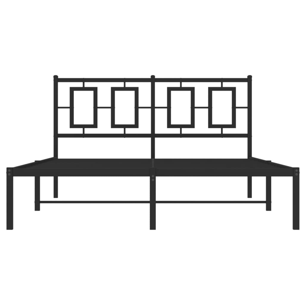 Stalowa malowana proszkowo klasyczna elegancka rama łóżka 140x200 cm czarny | Metalowa rama łóżka z wezgłowiem czarna 140x200 cm, stelaż z listwami, solidna konstrukcja stalowa, miejsce do