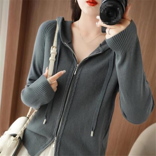 Women Hooded Zippered Cardigan Cashmere Sweater2