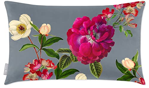 Image of Izabela Peters Cushions With Covers, Filled, Eco-Friendly Velvet, 60 x 40 cm, Floral Glade - French Grey, for Chair, Sofa, Seat