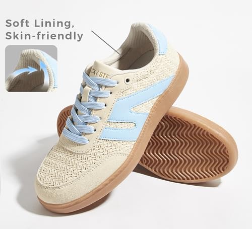 Image of LUCKY STEP Women Retro Gum Sole Fashion Sneakers | Genuine Leather Classic Tennis Skate Walking Shoes Anti Slip Trainers
