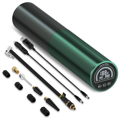 AUTDER Cordless Portable Tire Inflator, Bike Air Pump with Digital Gauge & Bright LED Light, 110V AC/12V DC 140 PSI Mini Tire Pump for Car, Motorcycle and Bike