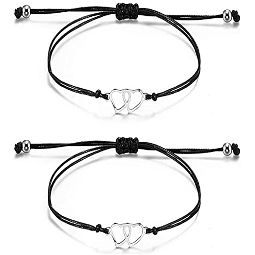ZEIA3 Doppeltes Liebes-Herz-geflochtenes Armband, verstellbares Legierungs-Paar-Armband, handgefertigtes Schnur-Seil-Armband für Freundschaft, Beziehung, Freund, Freundin, Valentinstagsgeschenk Cover