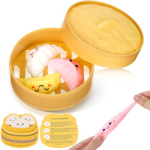 Hollowfly 100 Pcs Positive Dumplings Gifts 60 Dumplings Stress Ball 20 Steamer with 20 Positive Cards Inspirational Squeeze Stress Relief Toy Graduation Employee Appreciation Gift Birthday Party Favor