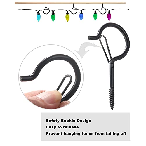 Plusroc 20 Pack Large 3 Inch Q-Hanger Hooks For Hanging Outdoor String Lights Plants, Black Cup Hooks Screw In Eye Hooks Wood Fence Wall Mount Ceiling Mount #TOP1
