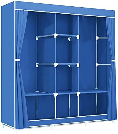 GREENBELT Portable Clothes Closet Non-Woven Fabric Wardrobe Double Rod Storage Organizer 45.5 x 17 x 65 inches -Blue