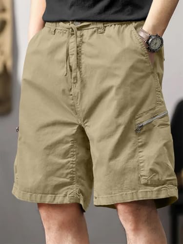 Image of Leriya Fashion Men's Cotton Cargo Shorts with Elastic Drawstring Waist | Multiple Utility Pockets & Zipper Side Pocket | Summer Shorts for Daily Outfits, Hiking, Trekking & Street Style