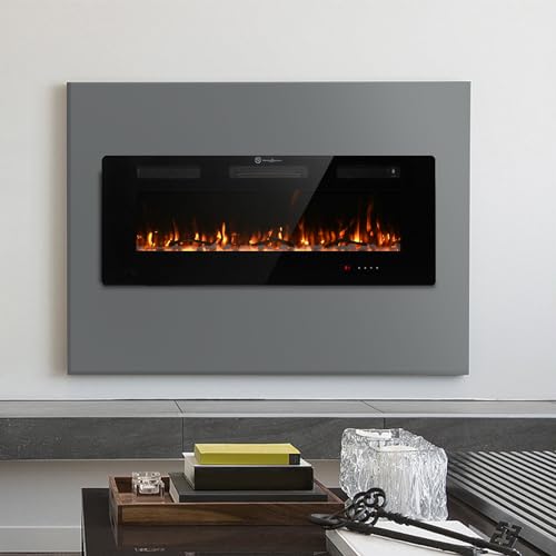 FODINGHILL 60" Insert Wall Mounted Electric Fireplace, Low-Noise Fireplace Heater Mantel Features a Touch Screen, Remote Control with Timer, Adjustable Flame Color, 700W / 1400W by FODINGHILL - Used condition - US$136.93