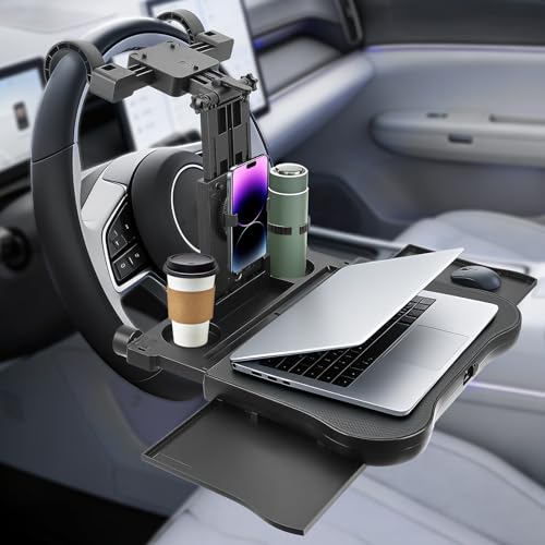 Yapasopu Tavolino per seggiolino auto 20kg, scrivania girevole a 360° con schienale, Tavolo da pranzo per sedile posteriore passeggero, portabevande, tavolo pieghevole multifunzionale