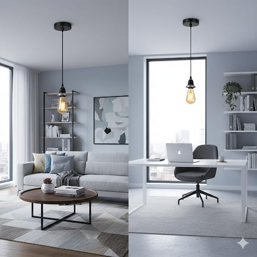 Image of Ceiling Hanging Light Stainless Steel 304 & Black Pendant for Dining Table, Living Room, Bedroom, Restaurants, Offices, Cafes, Hotels. E27 Bulb Type. (Bulb Not Included) (SS 304)