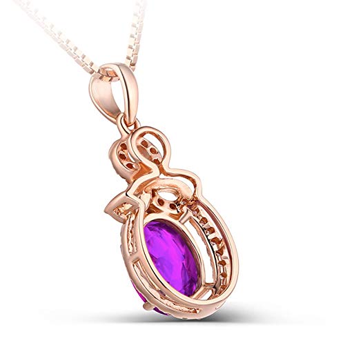 Collier Or 750 Améthyste d'exception et son pendentif feuille ovale rose - 4