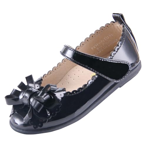 EIGHT KM Toddler Girls Dress Shoes Mary Jane Princess Wedding Ballet Flats Shoes EKM7063 Patent Leather Bow Black UK Size 4