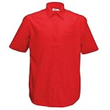 Fruit of the Loom Herren Popeline Kurzarm Hemd, rot, Small