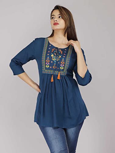 Image of Ganga febtex Women's Rayon Embroidered Short Kurti /Tops