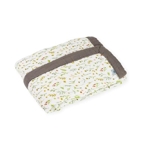 Image of Little Unicorn 100% Certified Organic Newborn Receiving Quilt | Ultra- Soft, Multi-Layered Muslin Fabric | Gift for Newborns & on-The-go (Floral Field)