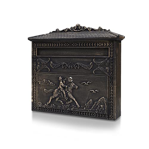 Yoocabinet Mailbox Wall Mount,Large Capacity Locking Mailbox for Outside, Rust-Proof Aluminum Hanging Secured Postbox, Security Key Drop Box,15.35 "x 16.14 "x3.54 Retro Horses by Yoocabinet - Used condition - US$69.62
