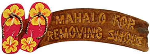 Alii of Hawaii Hand Painted Wooden Sign Mahalo for Removing Shoes Red Flip Flop Wall Sign