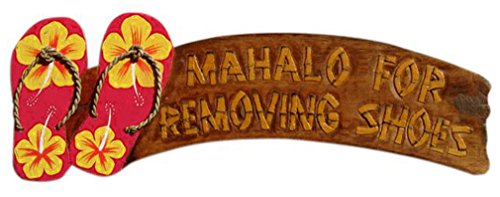 Alii Of Hawaii Hand Painted Wooden Sign Mahalo For Removing Shoes Red Flip Flop Wall Sign #TOP29