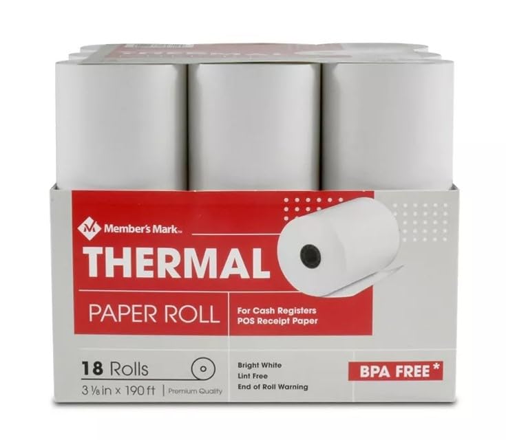 Member's Mark Thermal Receipt Paper Rolls, 3 1/8" X 190' (18)