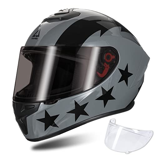 Triangle Full Face Motorcycle Helmets Unisex-Adult Dot Approved Street Bike Motorbike Helmet With Extra Clear Visor… (Medium, Glossy Gray) #TOP23