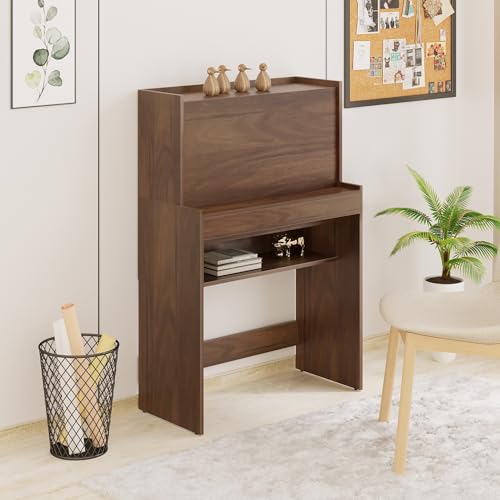 Image of BLUEWUD Karmiya Engineered Wood Study and Computer Laptop Table for Home or Office, WFH Desk, with Multiple Storage Shelves for Books and Decor Display for Adults Kids Students (Brown Maple)